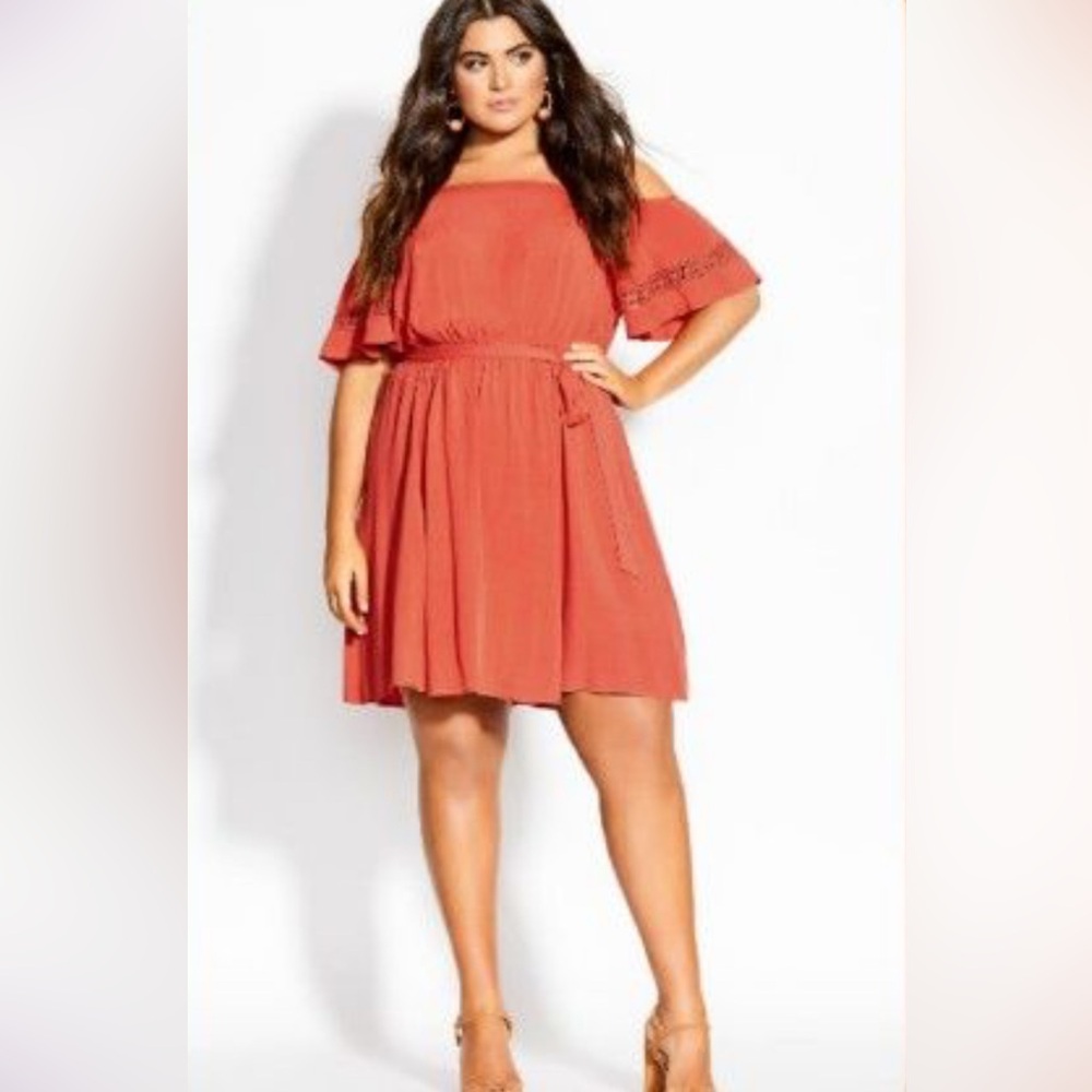 City Chic | Coral Cold Shoulder Dress